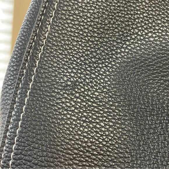 London Fog Textured Pebbled Leather Handbag Purse Black With White Stitching - Picture 4 of 14